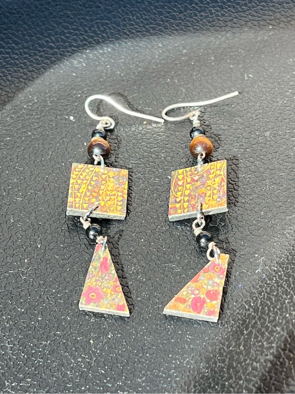 Handcrafted Multicolored Geometric Shape Drop Earrings - Picture 5 of 6